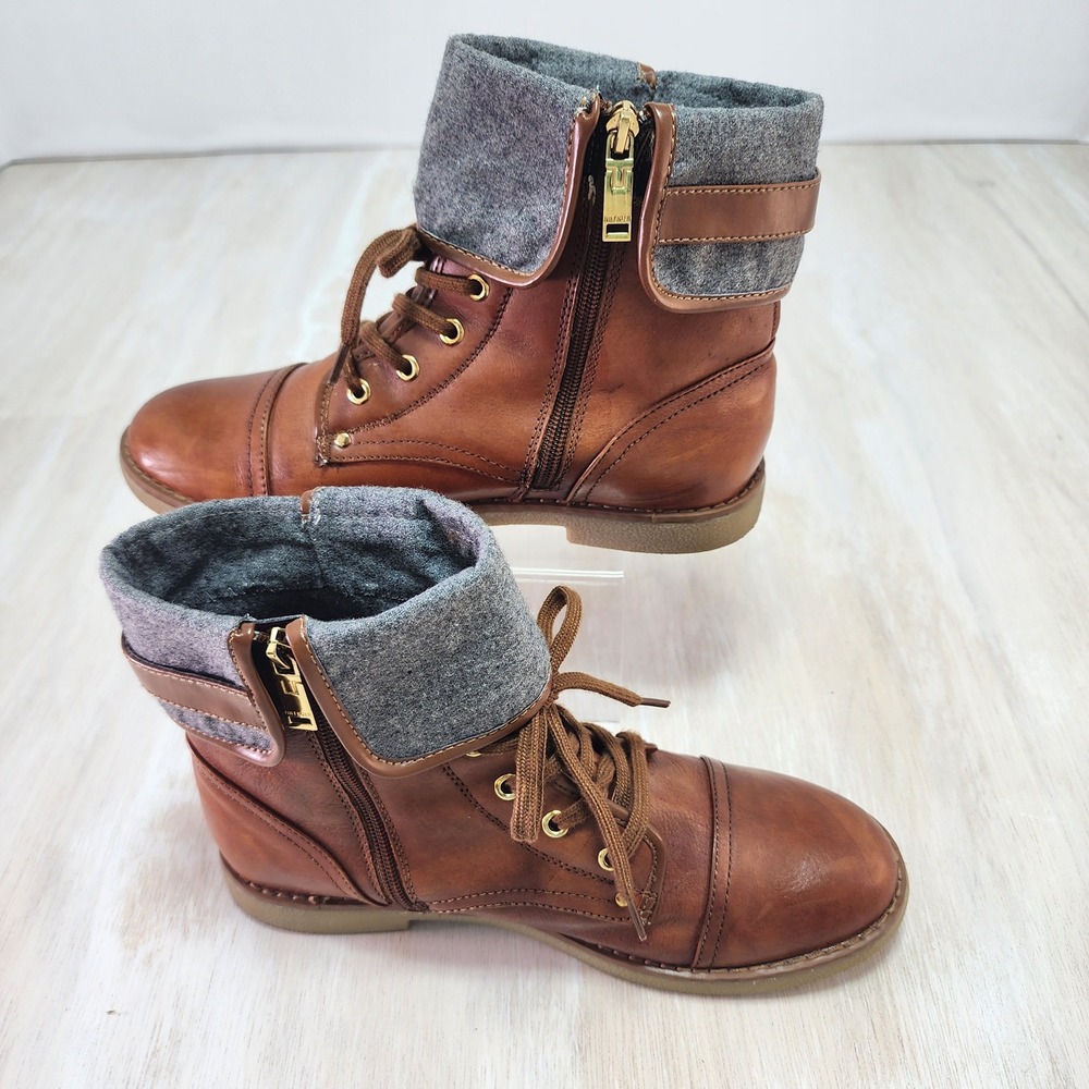 Tommy Hilfiger Womens Brown Cap Toe Combat Boots Grey Felt Cuff Size 9.5M - Picture 4 of 9